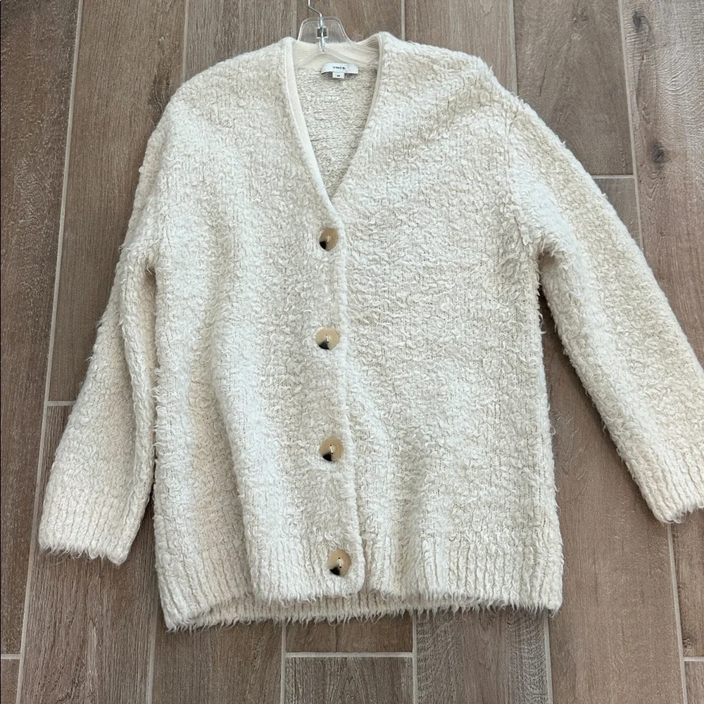 Vince Cozy Cream Button-Front Bouclé Cardigan